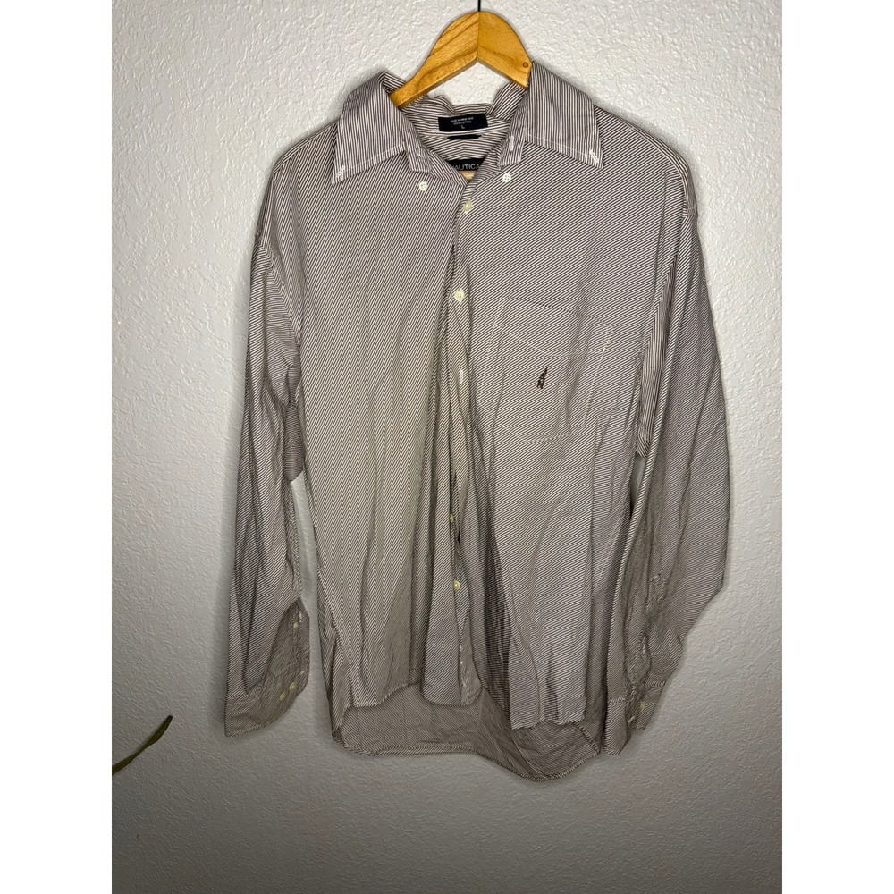 Striped NAUTICA Button Down Shirt Mens Large Brown Excellent